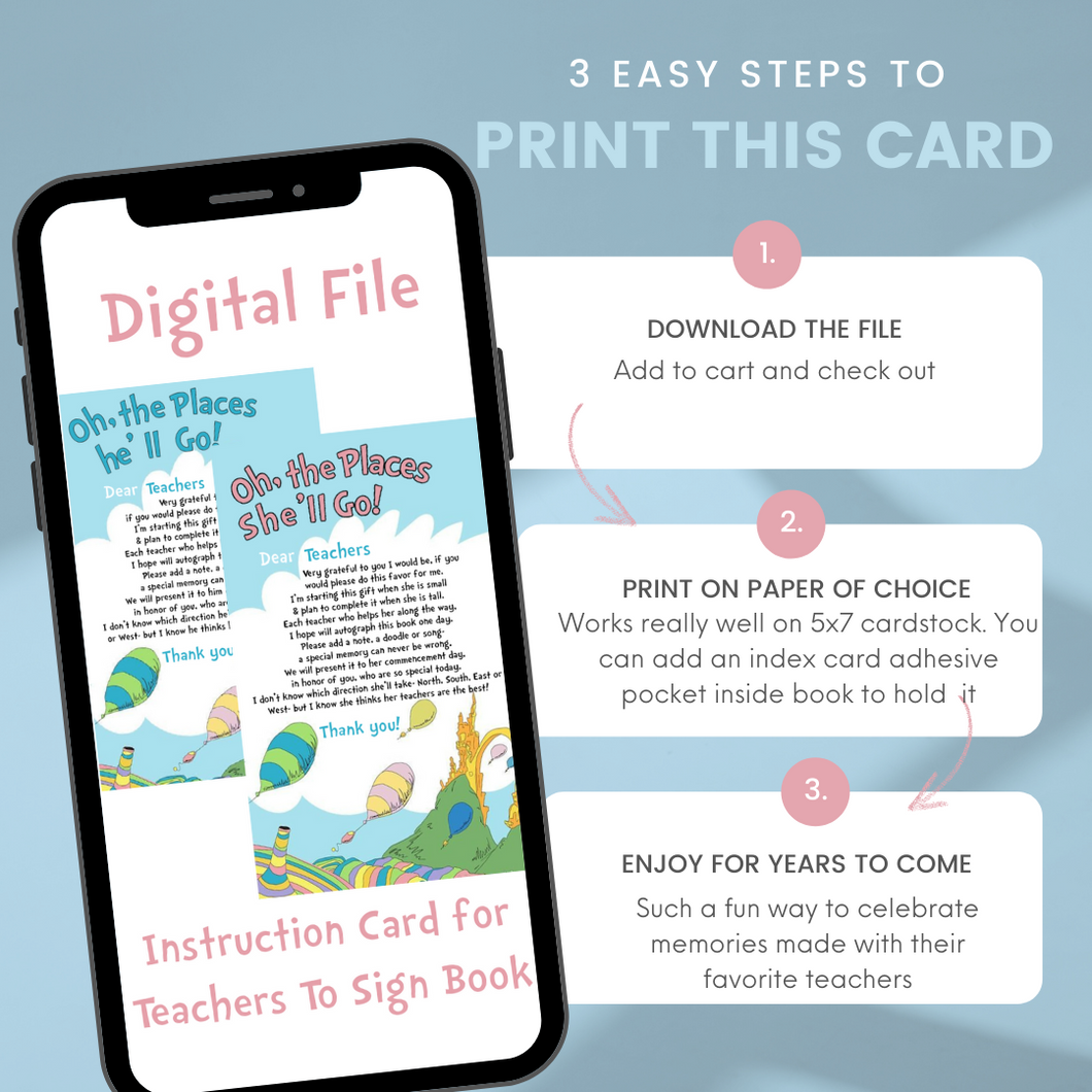 Oh the Places You'll Go Teacher Instruction Note (DIGITAL FILE)