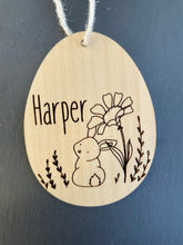 Load image into Gallery viewer, Easter Basket Name Tag: Bunny sitting under Flower
