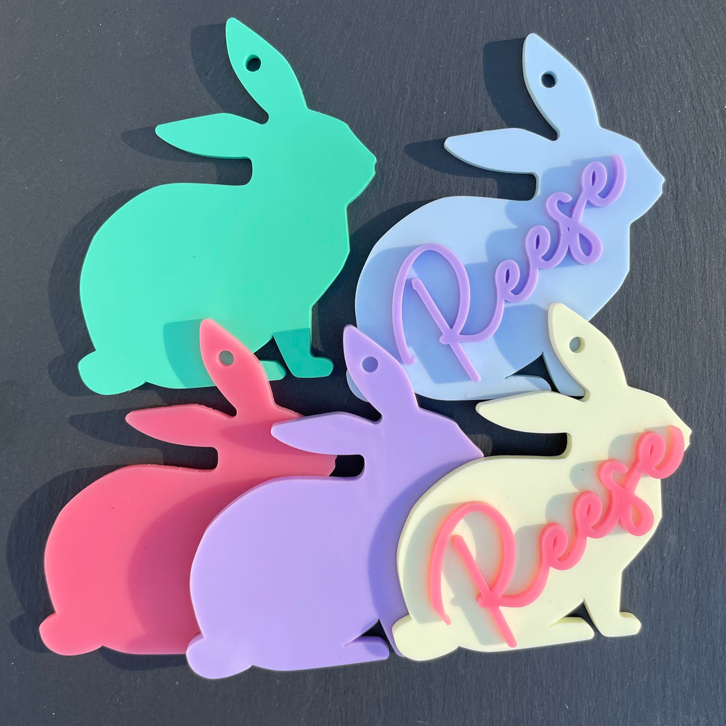 Pastel Acrylic Rabbit Easter Basket Name Tag