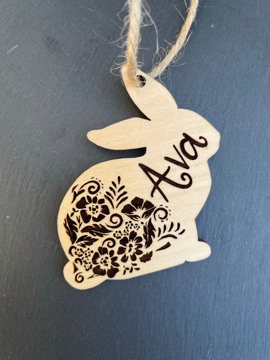 Floral Engraved Bunny Easter Basket Name Tag